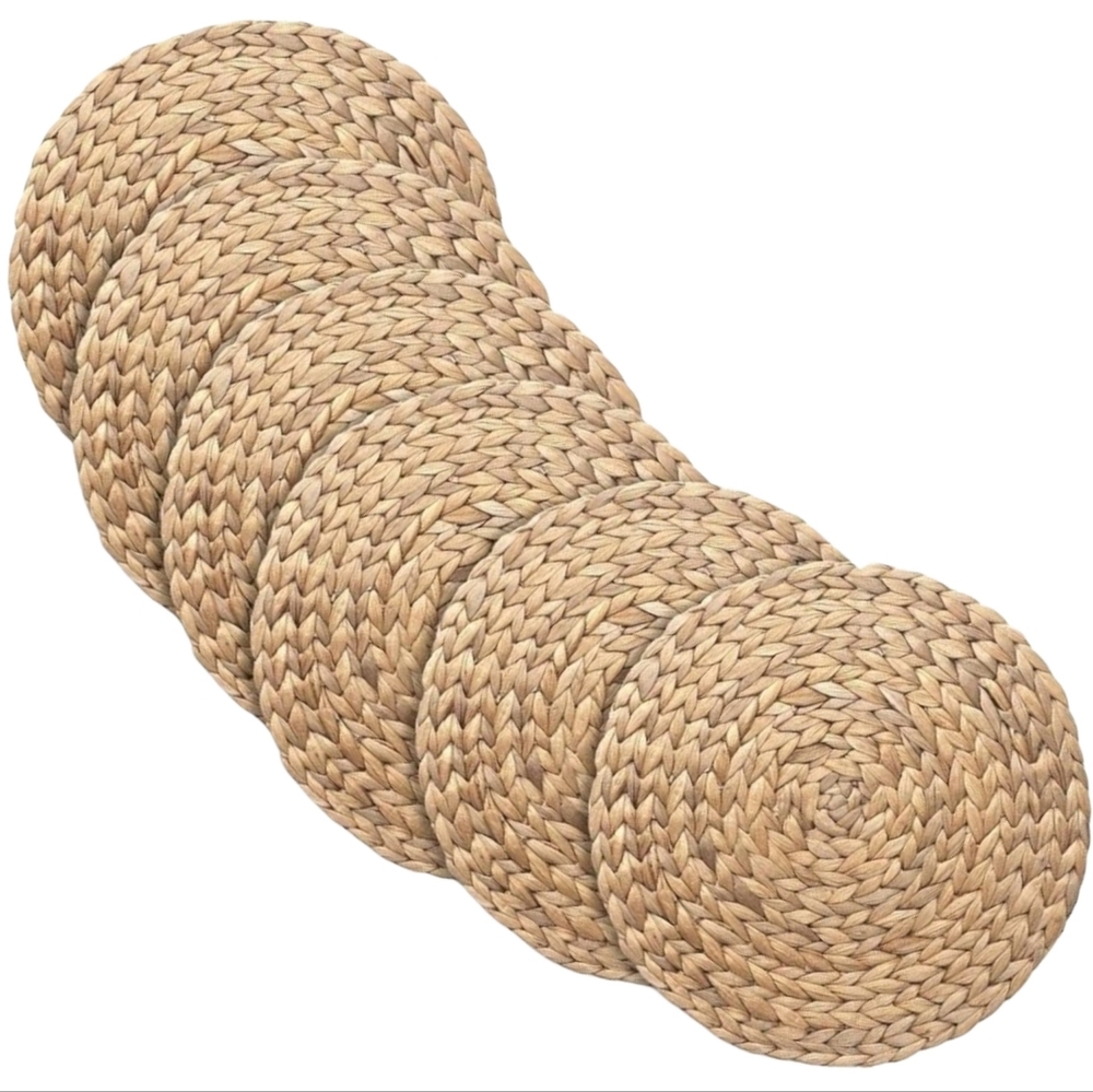 Natural Woven Wicker Round Placemats Set of 6 Place Settings Chargers Hot / Cold